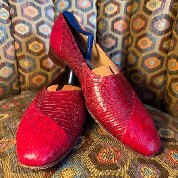 Mauri alligator Venetian loafers RED men's 9.5 + box, trees - Picture 1 of 13